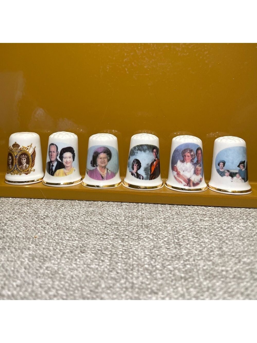 Vintage 6 PC Royal Family Queen Elizabeth Bone China Collectible Thimbles